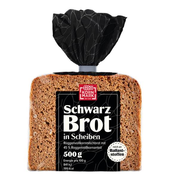 Kornmark Schwarzbrot, Vollkornbrot geschnitten, 0,5 KG/PK