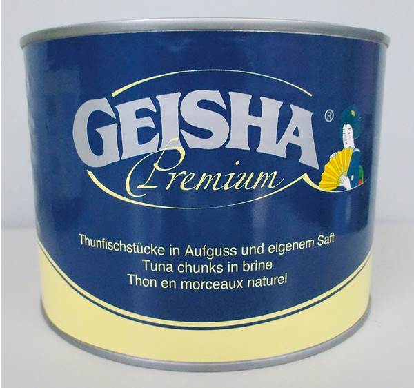 Geisha Premium Thunfisch Chunks (Stücke), natur, in Wasser, 1,705 KG/DS Abtropfgewicht: 1350g