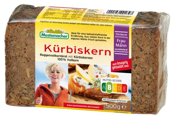 Mestemacher Kürbiskernbrot, geschnitten, 0,5 KG/PK