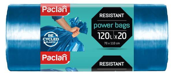Paclan Müllsäcke, blau, extra stark, 75my, 700x1100mm, 120 Liter,20 Stück, 1 RO