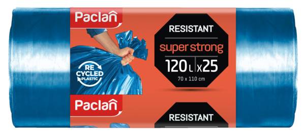 Paclan Müllsäcke, blau, 56my, 700x1100mm, 120 Liter, 25 Stück, 1 RO
