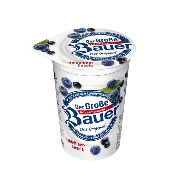 Bauer Fruchtjoghurt rot, 3,5% Fett, 4fach sortiert, 250 G/BE Erdbeere, Kirsche, Heidelbeere, Himbeere