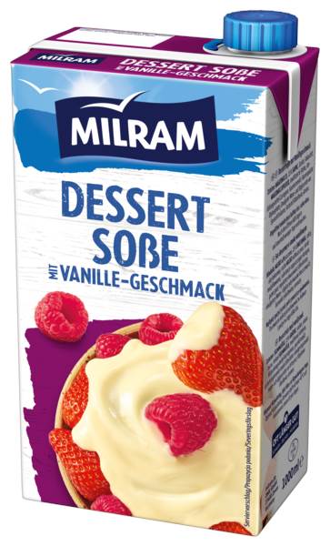 Milram Dessertsauce mit Vanillegeschmack, mit Drehverschluss, 10% Fett, thermisiert, 1 L/PK ungekühlt haltbar