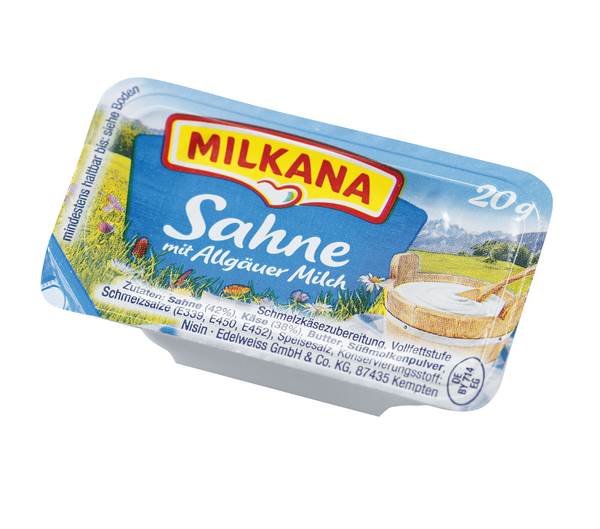 Milkana Sahne, Schmelzkäsezub., 45% Fett i.Tr., Deutschland, 20g, 100 ST/KT ungekühlt haltbar