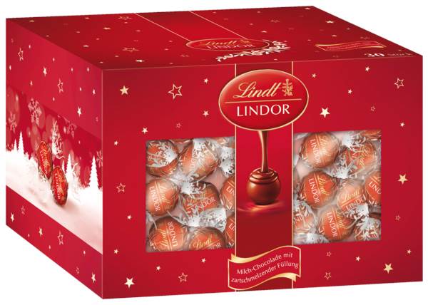 Lindt Lindor Kugeln Milch, Vollmilchschokolade mit kühlem Schmelz, Stück à 12,5 g, 38 ST/DS