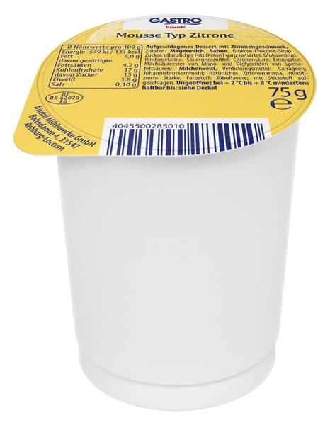 GASTRO frischli Mousse Zitrone, 75 G/BE locker aufgeschlagen