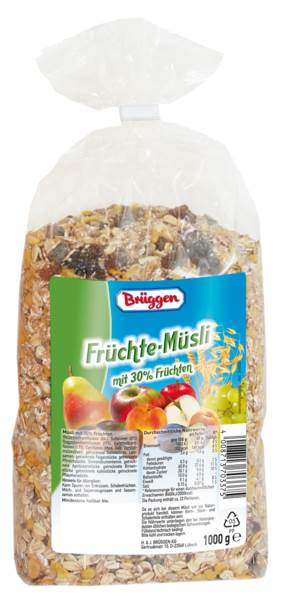 Brüggen Früchte-Müsli, mit 30 % Früchten, ohne Zuckerzusatz, 1000 G/BT