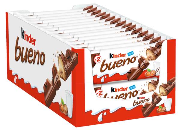 kinder Kinder Bueno, wafelki z kremem mlecznym, polane czekoladą, batoniki po 21,5g, 43 GR/PA
