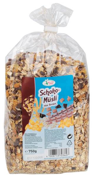 Brüggen Schoko-Müsli, ohne Rosinen, 12% Schokoladenanteil, 750 G/BT
