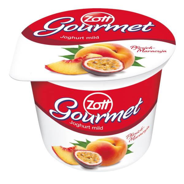 Zott Gourmet Fruchtjoghurt, 3,5% Fett, 4fach sortiert, 125 G/BE Erdbeere, Kirsche, Pfirsich-Maracuja, Himbeere