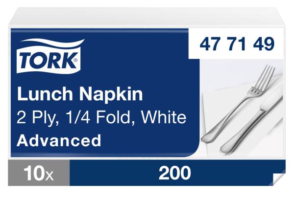 Tork Zelltuch-Servietten, weiß, 33x33cm, 2-lagig, 1/4 Falz, 200 Stück, (477149) 1 PK