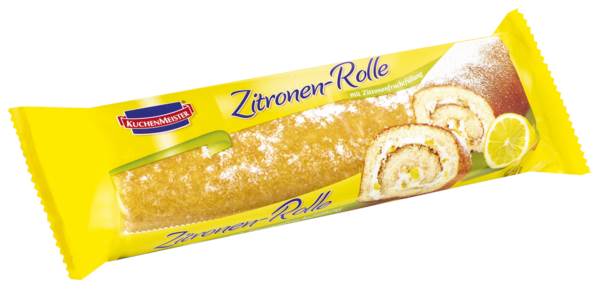 Kuchenmeister Zitronen Rolle, Biskuitrolle gefüllt mit Zitronencreme, mit Puderzucker bestäubt 0,4 KG/PK
