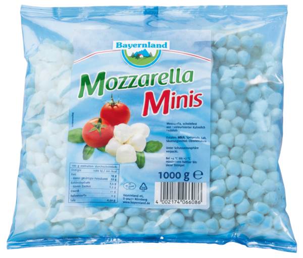 Bayernland Mozzarella Perlen, Kuhmilch, 40-45 % Fett i.Tr., Deutschland, 1000x1g, 1 KG/BT