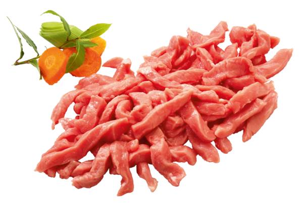 TK Kalbsgeschnetzeltes, Streifengröße ca1,5x1,5x5cm, 2x ca2,5kg verpackt, 2,5 KG/PK aus dem Vorder- und Hinterviertel