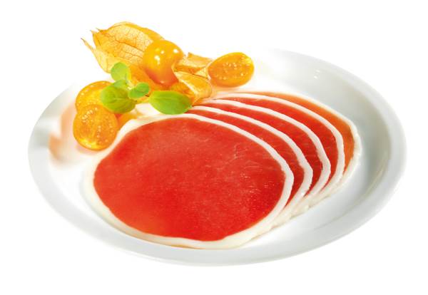 Berschneider Lachsschinken "Pariser Art", mit Speckumwicklung, gefächert, ca. 40 Scheiben/Pk, 0,5 KG/PK Kaliber 80/85,  magerer Schweinelachs mit leichter Speckumwicklung
