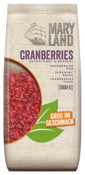 Maryland Cranberrys, getrocknet, ungeschwefelt, 1 KG/BT