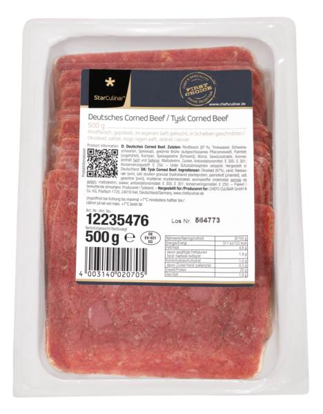 Star Culinar Deutsches Corned Beef,gefächert, Kailber 120, ca. 26 Scheiben, 0,5 KG/SH