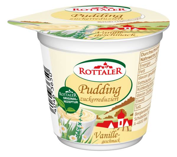 Rottaler Milchquell Pudding Vanille zuckerreduziert, 1,5% Fett, 125 G/BE ungekühlt haltbar