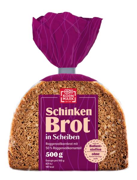 Kornmark Schinkenbrot, Vollkornbrot geschnitten, 0,5 KG/PK