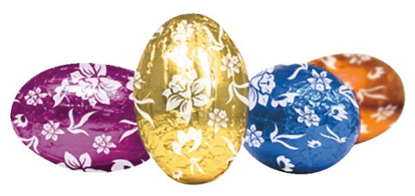 Riegelein Schoko-Eier, 4-fach sort., 462 Stück, Vollm.schokolade, massiv, Stück à 6,5 g, 3 KG/KT