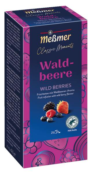 Meßmer Classic Moments Waldbeere, Früchtetee, einzeln kuvertiert, Glasportionen à 2,5 g, 25 BT/PK