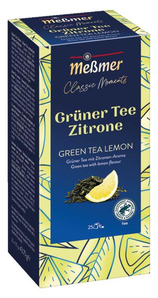 Meßmer Classic Moments Grüner Tee Zitrone, einzeln kuvertiert, Glasportionen à 1,75 g, 25 BT/PK