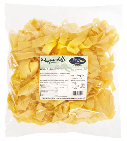 Pasta Sassella frische Pappardelle, 1 KG/BT Bandnudeln, 18 mm, ohne Konservierungsstoffe, Garvorteil 60%