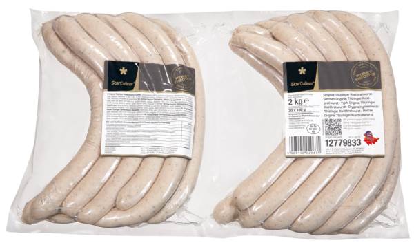 Star Culinar Original Thüringer Rostbratwurst, gebrüht, im Schafsaitling, 2 à 10x100g, 2 KG/PK Kaliber 20/22(L22), mit grober Einlage, nach dtsch.Rezeptur,