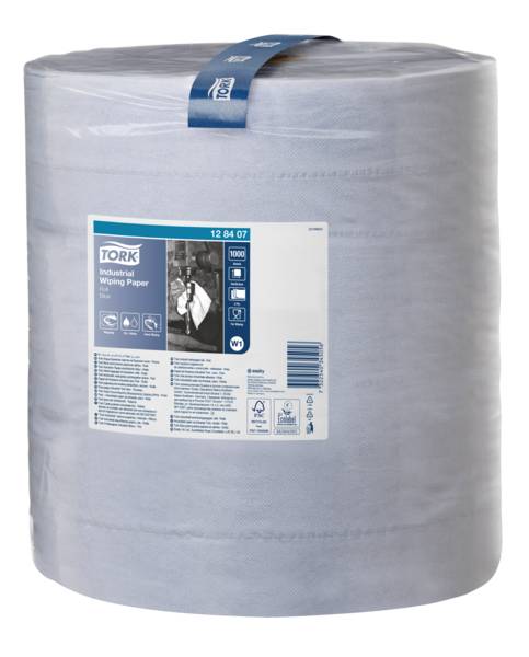 Tork Industrie Papierwischtücher, 3lagig, blau, 37x34cm, perforiert, W1, 340m, (128407) 1 RO
