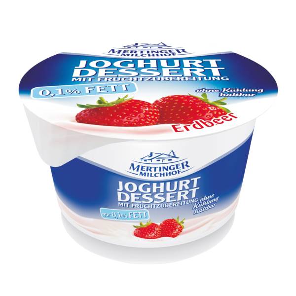 Mertinger Milchhof Früchtegut, 0,1% Fett, Fruchtjoghurt, ungekühlt haltbar, 4fach sortiert, 100 G/BE Erdbeere, Himbeere, Pfirsich, Waldfrucht