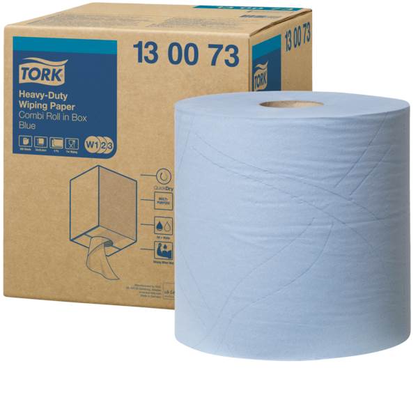 Tork Extra Starke Papierwischtücher, 2-lg., blau, 26x34cm, W1/2/3, 1x170m, 500 Tücher (130073) 1 KT