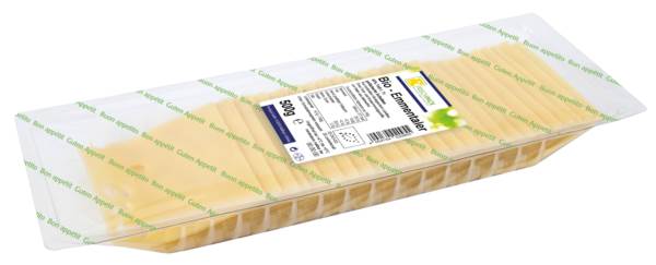 Bio Emmentaler Scheiben, Schnittkäse, Kuhmilch, 45% Fett i.Tr., Deutsc., 25x20g, 500 G/PK
