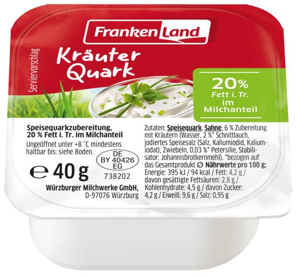 Frankenland Portionsquark Kräuter, 20% Fett, 40g, 30 ST/KT