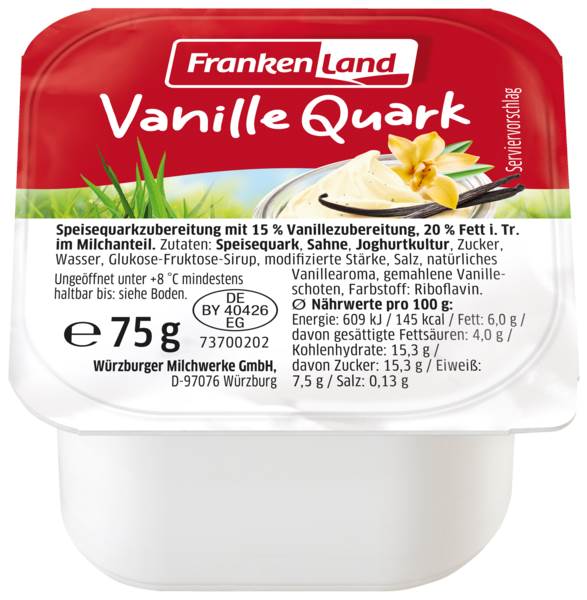 Frankenland Fruchtquark Vanille, 20% Fett, 75 G/BE