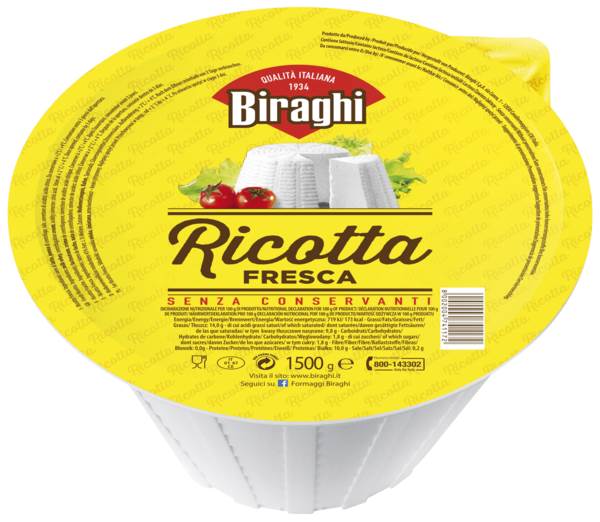 Orig. ital. Ricotta, Molkeneiweißkäse, Kuhmilch, 40% Fett i.Tr., Deutschland, 1,5 KG/SH