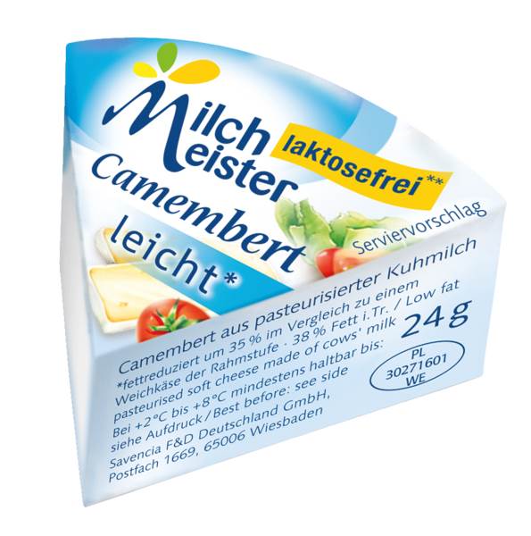 MilchMeister Camembert leicht, Weichkäse, Kuhmilch, 38% Fett i.Tr., Deutschland, 24g, 40 ST/KT