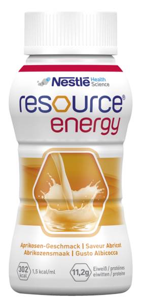 Resource Energy Aprikose,4 x 200 ml, 800 ML/PK vollbilanziert, hochkalorisch (1,5 kcal/ ml), glutenfrei, ballaststofffrei