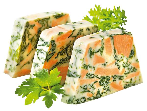TK Goedeken Lachs-Blattspinat-Terrine, in Joghurtgelee, 30g per Scheibe, 16 ST/PK