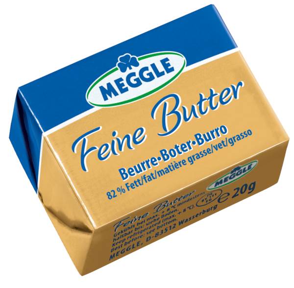 Meggle Feine Butter, Srahmbutter, gewickelt, 20g, 100 ST/KT Meggle Feine Butter, Srahmbutter, gewickelt, 20g, 100 ST/KT