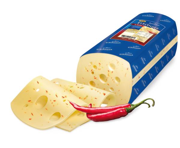 Elbländer Chili-Paprika Käse, Schnittkäse, Kuhmilch, 45% Fett i.Tr., Deutschland, 3 KG/ST laktosefrei & glutenfrei