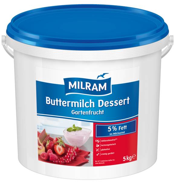 Milram Buttermilch Dessert Gartenfrucht, 5% Fett im Milchanteil, gerührt, 5 KG/EI