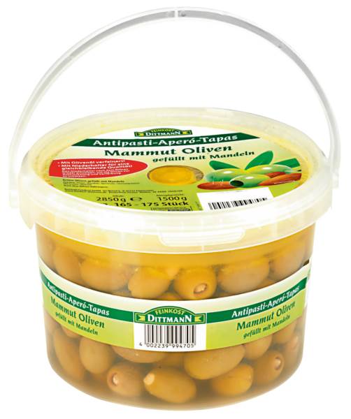 Dittmann Oliwki Zielone Mammut z migdałami, ok. 165-175 sztuk, 2850 GR/WD masa netto po odciek: 1500g