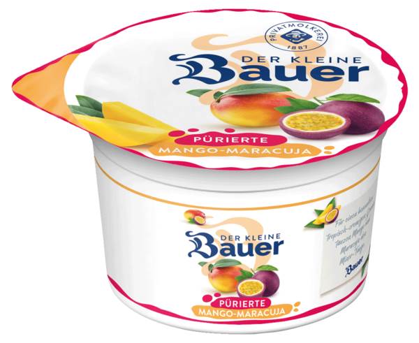 Bauer Fruchtjoghurt püriert, 3,5% Fett, 4fach sortiert, 100 G/BE Blutorange-Acerola, Erdbeere, Mango-Maracuja, Rhabarber-Vanille