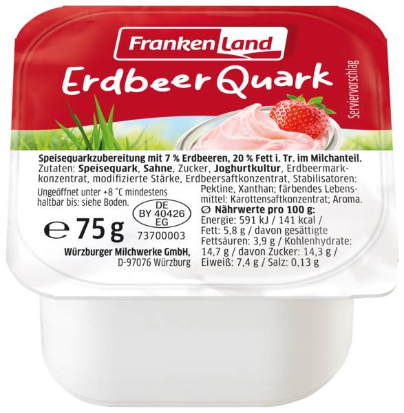 Frankenland Fruchtquark Erdbeere, 20% Fett, 75 G/BE