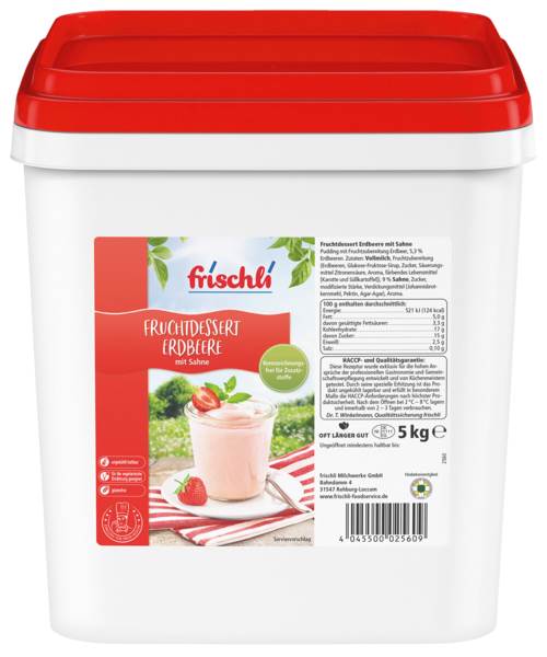Frischli Frucht-Dessert Erdbeere, Pudding mit Fruchtzubereitung, 6% Fett, 5 KG/EI ungekühlt haltbar