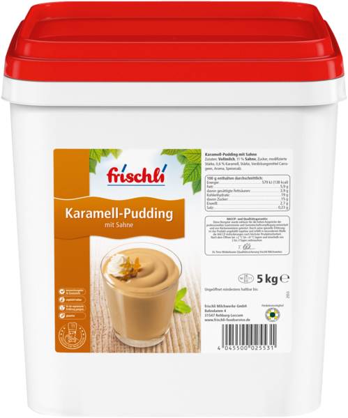 Frischli Sahne Pudding Karamell, 6% Fett, ungekühlt haltbar, 5 KG/EI