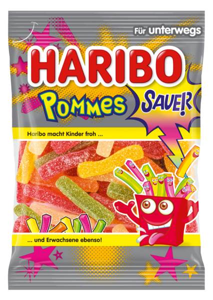 Haribo Saure Pommes, gezuckerte Fruchtgummi-Stäbchen, 100 G/BT