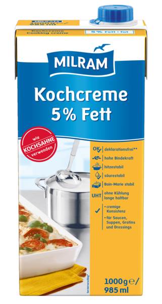Milram Kochcreme, 5% Fett, 1 KG/PK ungekühlt haltbar