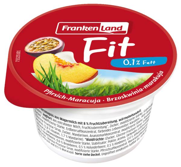 Frankenland Fit jogurt owocowy, 0,1% tłuszczu, 4 smaki, 75 GR/KU