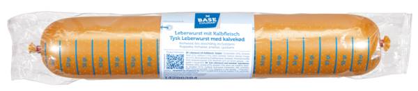 Base Culinar Leberwurst mit Kalbfleisch, Kochwurst, streichfähig, fein gekörnt, 1/1 Stange, 1 KG/ST Kaliber 60, im Gold-Kunstdarm, nach dtsch.Rezeptur,